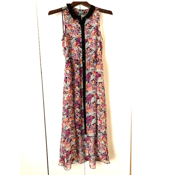SHEER Floral High-Low Dress - Sleeveless Button Up Floral Maxi - Picture 2 of 8